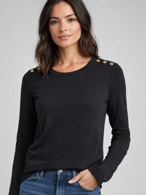 Nation LTD Dasha Snap Shoulder Long Sleeve Top in Black